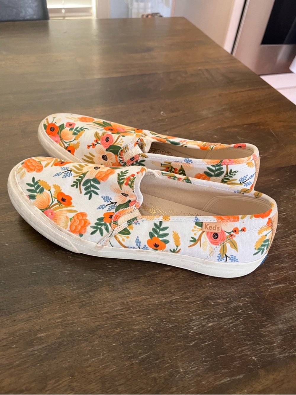 Keds Rifle Paper Company Floral Slip-On Sneakers - Orange, White & Green - Picture 3 of 6